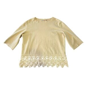 Origami Ivory Crochet Lace Hem Blouse 3/4 Sleeve Medium